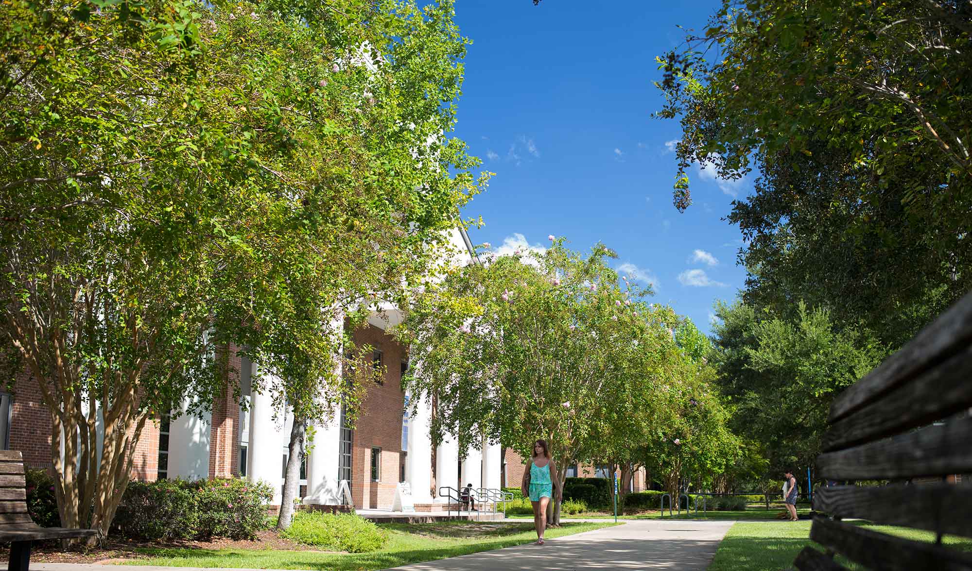 A female student walks near the Learning Commons